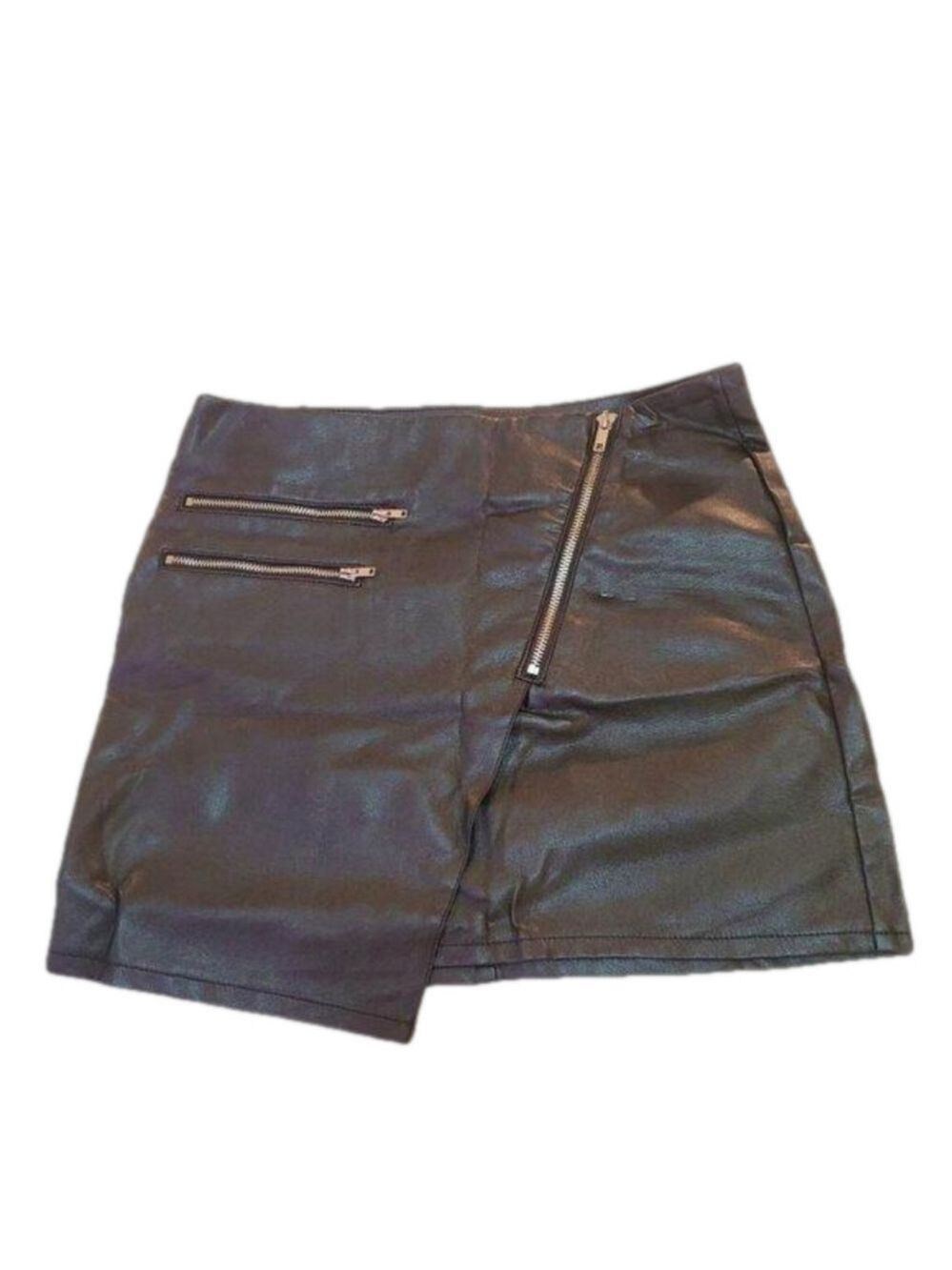H&M Black Pleather Zipper Skirt - Size 6